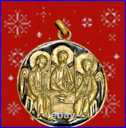 Vintage Bronze Holy Trinity Religious Icon Pendant Spiritual Protection