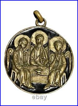 Vintage Bronze Holy Trinity Religious Icon Pendant Spiritual Protection