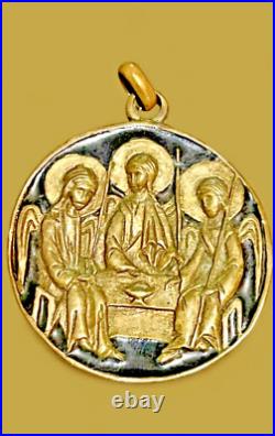 Vintage Bronze Holy Trinity Religious Icon Pendant Spiritual Protection
