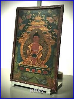 Vintage Buddhist Thangka. Tibet. India. Nepal. Religious Icon On Wood. Larger