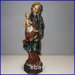 Vintage Carved Wood Madonna With Child G. Serraglini Firenze Florentine Italy