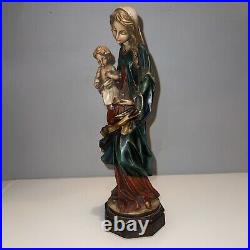 Vintage Carved Wood Madonna With Child G. Serraglini Firenze Florentine Italy