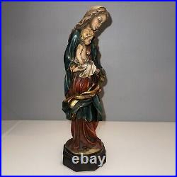 Vintage Carved Wood Madonna With Child G. Serraglini Firenze Florentine Italy