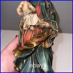 Vintage Carved Wood Madonna With Child G. Serraglini Firenze Florentine Italy