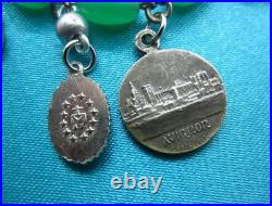 Vintage Catholic Charm Bracelet Green Beads 12 Small Medals Mary Jesus Saints