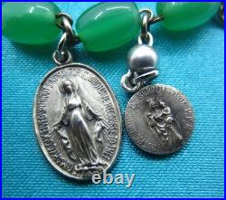 Vintage Catholic Charm Bracelet Green Beads 12 Small Medals Mary Jesus Saints