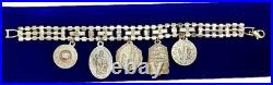 Vintage Catholic Rhinestone Charm Bracelet 10 Religious Saint Medals Relic Italy