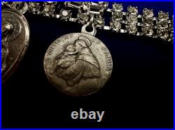 Vintage Catholic Rhinestone Charm Bracelet 10 Religious Saint Medals Relic Italy