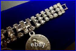 Vintage Catholic Rhinestone Charm Bracelet 10 Religious Saint Medals Relic Italy