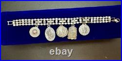 Vintage Catholic Rhinestone Charm Bracelet 10 Religious Saint Medals Relic Italy