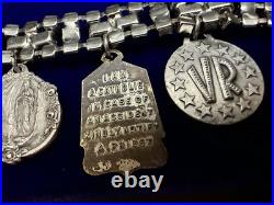 Vintage Catholic Rhinestone Charm Bracelet 10 Religious Saint Medals Relic Italy