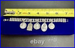Vintage Catholic Rhinestone Charm Bracelet 10 Religious Saint Medals Relic Italy