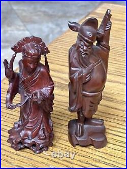 Vintage Chinese Boxwood carved Myth Taoism Eight Immortals God Statue Set