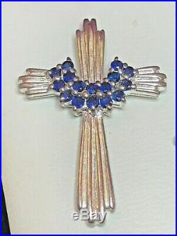 Vintage Estate Sterling Silver 4 Cross Pendant Religious Necklace Sapphire Lapis