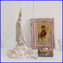 Vintage Fatima Virgin Mary with rhinestones crown porcelain Portuguese statue