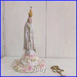 Vintage Fatima Virgin Mary with rhinestones crown porcelain Portuguese statue