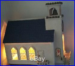 Vintage Folk Art Light Church Handmade antique religious diorama wood dollhouse