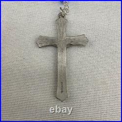 Vintage Glass Beaded Rosary Blue AB Pewter Cross Display Box 34