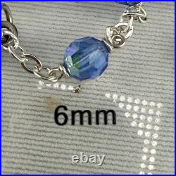 Vintage Glass Beaded Rosary Blue AB Pewter Cross Display Box 34