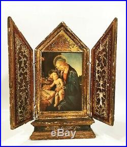 Vintage Italian altar. Religious tryptych, hand carved & painted. Exquisite
