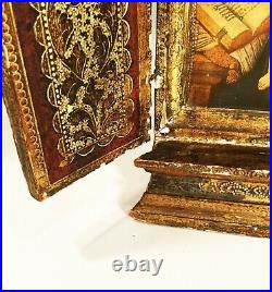 Vintage Italian altar. Religious tryptych, hand carved & painted. Exquisite