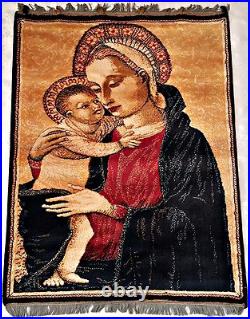 Vintage Lahore Religious Catholic Holy Mary & Baby Jesus Wall Tapestry Carpet