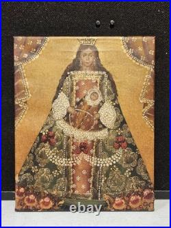 Vintage Mexican MADONNA MARY CHRIST CHILD Hand Painted Religious Icon on Canvas