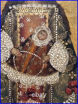 Vintage Mexican MADONNA MARY CHRIST CHILD Hand Painted Religious Icon on Canvas