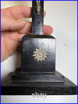 Vintage Mid-Century Crucifix Wood Base Metal Christ Figure Religious Altar Cross
