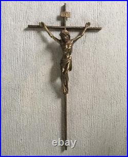 Vintage Rare Solid Brass Jesus on Crucifix Cross Religious Wall Hanging 21T