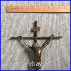 Vintage Rare Solid Brass Jesus on Crucifix Cross Religious Wall Hanging 21T