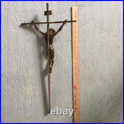 Vintage Rare Solid Brass Jesus on Crucifix Cross Religious Wall Hanging 21T
