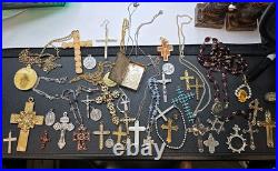 Vintage Religious Jewelry Lot Cross Pendant Rosary Bracelets Necklace