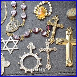 Vintage Religious Jewelry Lot Cross Pendant Rosary Bracelets Necklace