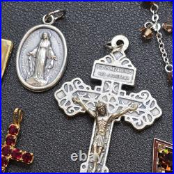 Vintage Religious Jewelry Lot Cross Pendant Rosary Bracelets Necklace