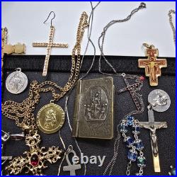 Vintage Religious Jewelry Lot Cross Pendant Rosary Bracelets Necklace