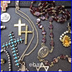 Vintage Religious Jewelry Lot Cross Pendant Rosary Bracelets Necklace