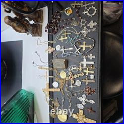 Vintage Religious Jewelry Lot Cross Pendant Rosary Bracelets Necklace