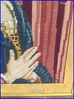 Vintage Religious Virgin Mary Needlepoint 15 X21framed 20 X25 Signed CLC 81