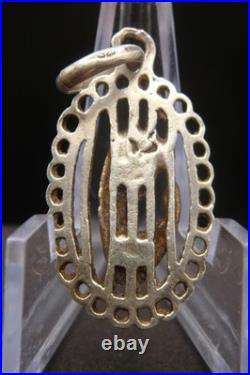 Vintage Silver 925 Virgin Mary Pendant Blue Enamel Beautiful Religious Jewelry