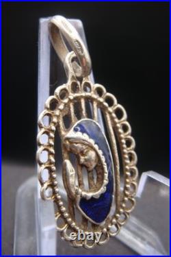 Vintage Silver 925 Virgin Mary Pendant Blue Enamel Beautiful Religious Jewelry