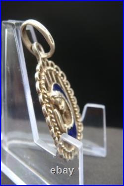 Vintage Silver 925 Virgin Mary Pendant Blue Enamel Beautiful Religious Jewelry