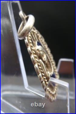 Vintage Silver 925 Virgin Mary Pendant Blue Enamel Beautiful Religious Jewelry