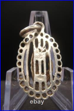 Vintage Silver 925 Virgin Mary Pendant Blue Enamel Beautiful Religious Jewelry