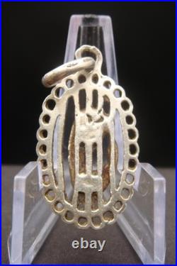 Vintage Silver 925 Virgin Mary Pendant Blue Enamel Beautiful Religious Jewelry