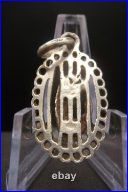 Vintage Silver 925 Virgin Mary Pendant Blue Enamel Beautiful Religious Jewelry