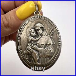 Vintage Silver St. Joseph Jesus Reliquary Rosary Pendant Box Christian Religious