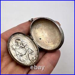 Vintage Silver St. Joseph Jesus Reliquary Rosary Pendant Box Christian Religious