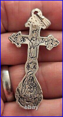 Vintage Sterling Silver Ornate Antique Cross Religious Pendant