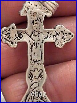 Vintage Sterling Silver Ornate Antique Cross Religious Pendant